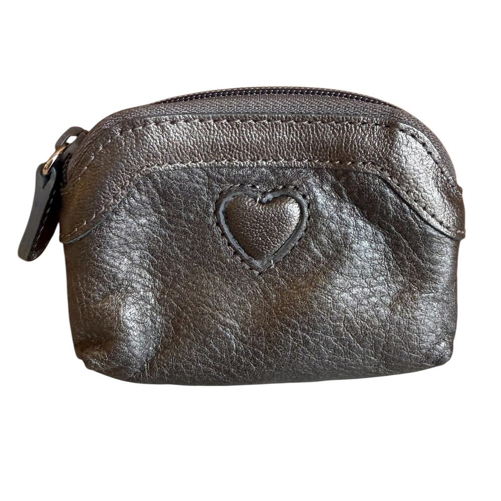 Brighton Leather Heart Coin Pouch Metallic Gunmetal Gray